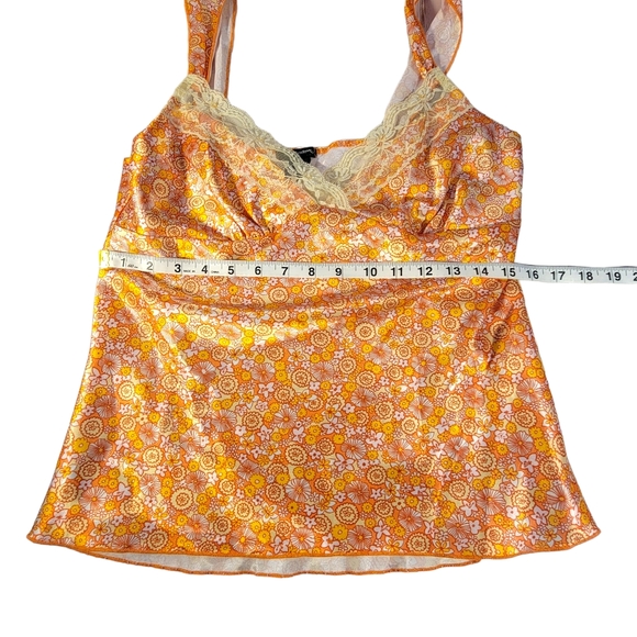 Eyeshadow Vintage Y2K Silky Feel Orange Lace Trim Floral Babygirl Camisole L - Picture 16 of 16